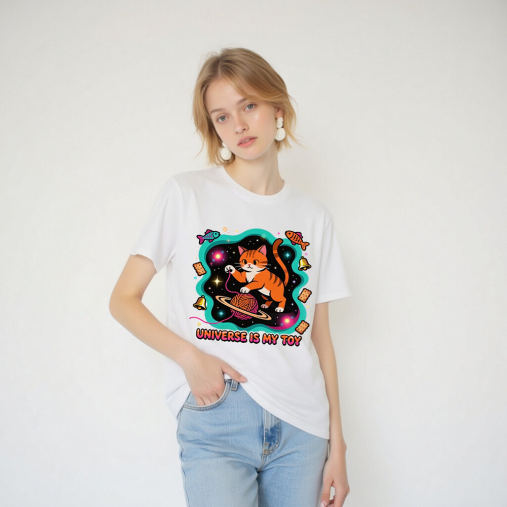 Unisex Organic Cotton T-Shirt | Universe Is My Toy Cat Design - Soft, Eco-Friendly Tee - Image 4