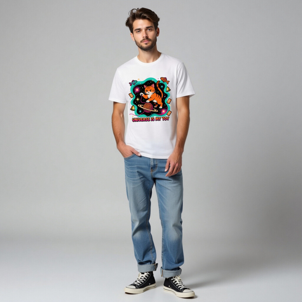 Unisex Organic Cotton T-Shirt | Universe Is My Toy Cat Design - Soft, Eco-Friendly Tee - Image 5