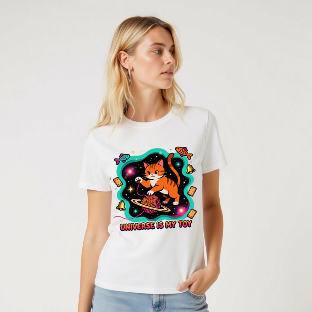 Unisex Organic Cotton T-Shirt | Universe Is My Toy Cat Design - Soft, Eco-Friendly Tee - Image 7