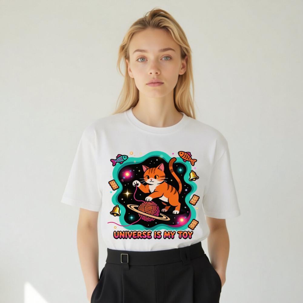 Unisex Organic Cotton T-Shirt | Universe Is My Toy Cat Design - Soft, Eco-Friendly Tee - Image 9