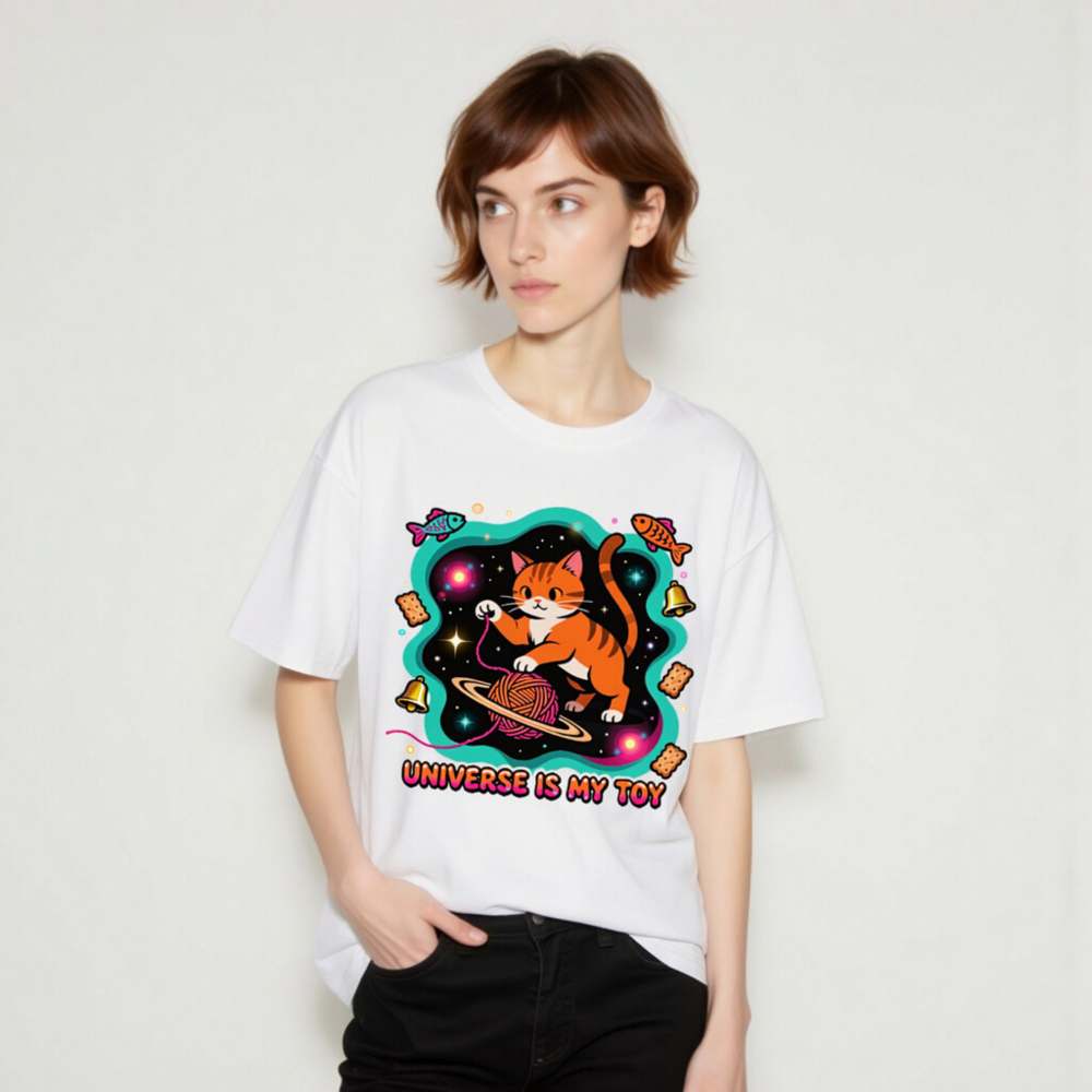 Unisex Organic Cotton T-Shirt | Universe Is My Toy Cat Design - Soft, Eco-Friendly Tee - Image 10
