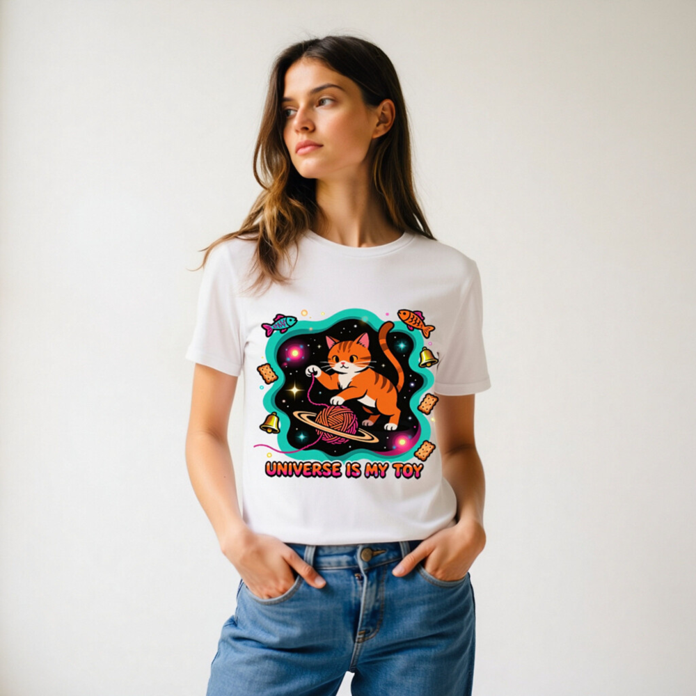 Unisex Organic Cotton T-Shirt | Universe Is My Toy Cat Design - Soft, Eco-Friendly Tee - Image 11