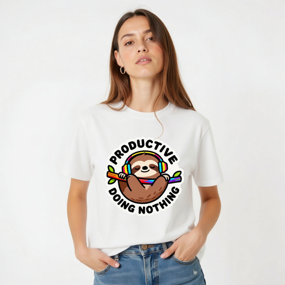 Unisex Organic Cotton T-Shirt | Sloth Doing Nothing Productive Tee - Image 3