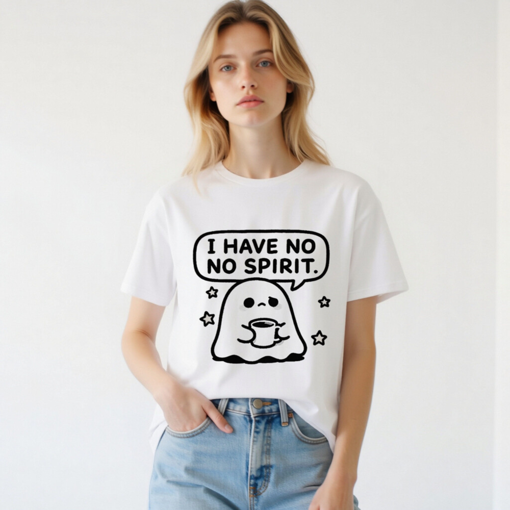 Unisex Organic Cotton T-Shirt: 'I Have No Spirit' Ghost Coffee Tee - Image 2