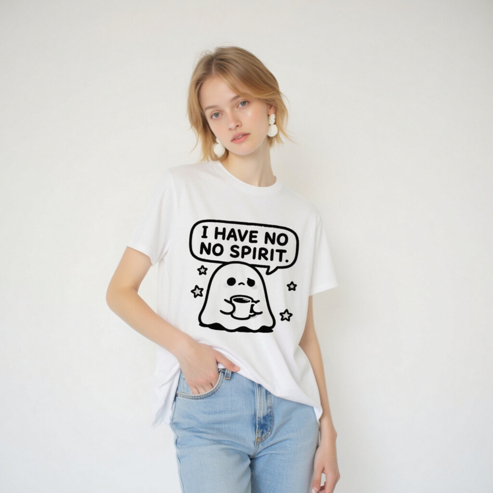Unisex Organic Cotton T-Shirt: 'I Have No Spirit' Ghost Coffee Tee - Image 4