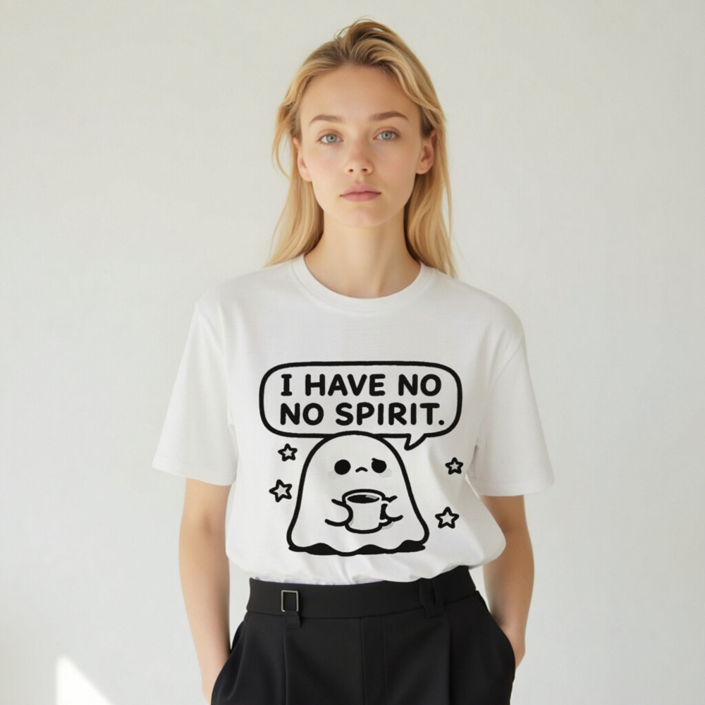 Unisex Organic Cotton T-Shirt: 'I Have No Spirit' Ghost Coffee Tee - Image 9
