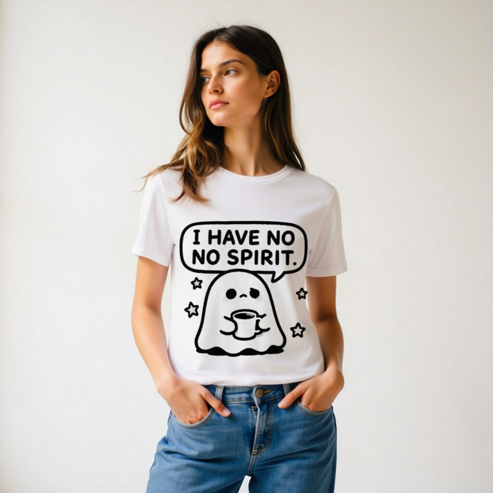 Unisex Organic Cotton T-Shirt: 'I Have No Spirit' Ghost Coffee Tee - Image 11