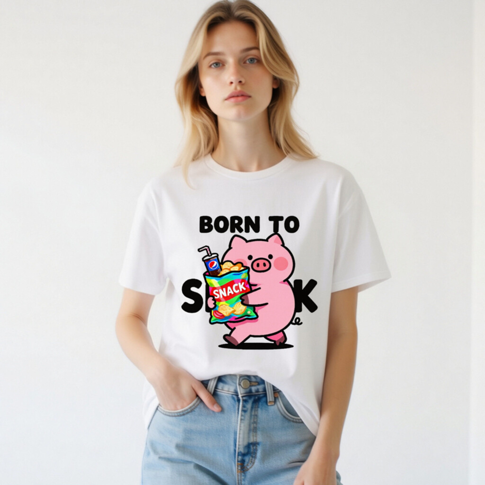 Unisex Organic Cotton T-Shirt - Born to Snack Pig with Chips & Pepsi - Image 2