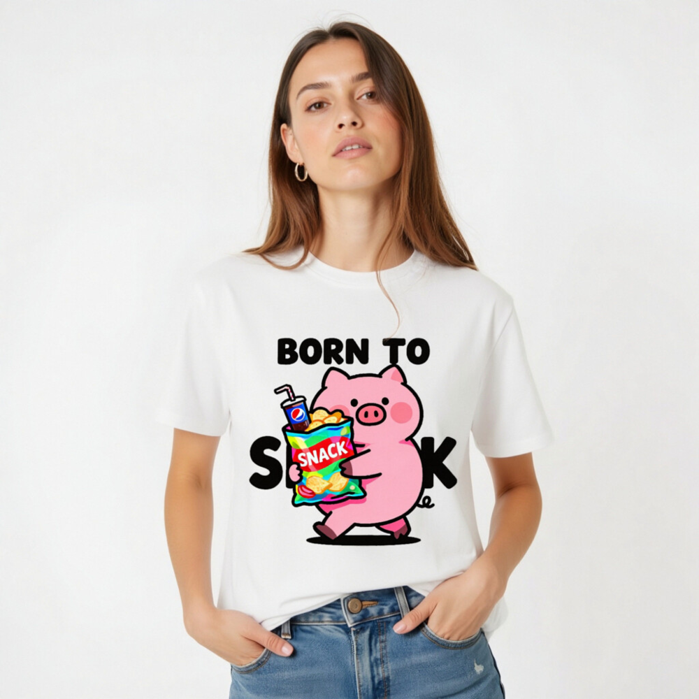Unisex Organic Cotton T-Shirt - Born to Snack Pig with Chips & Pepsi - Image 3