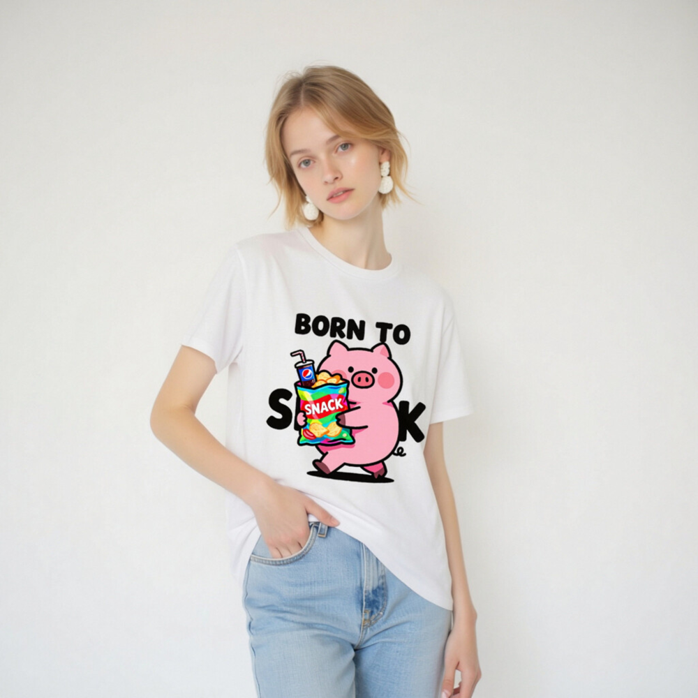 Unisex Organic Cotton T-Shirt - Born to Snack Pig with Chips & Pepsi - Image 4