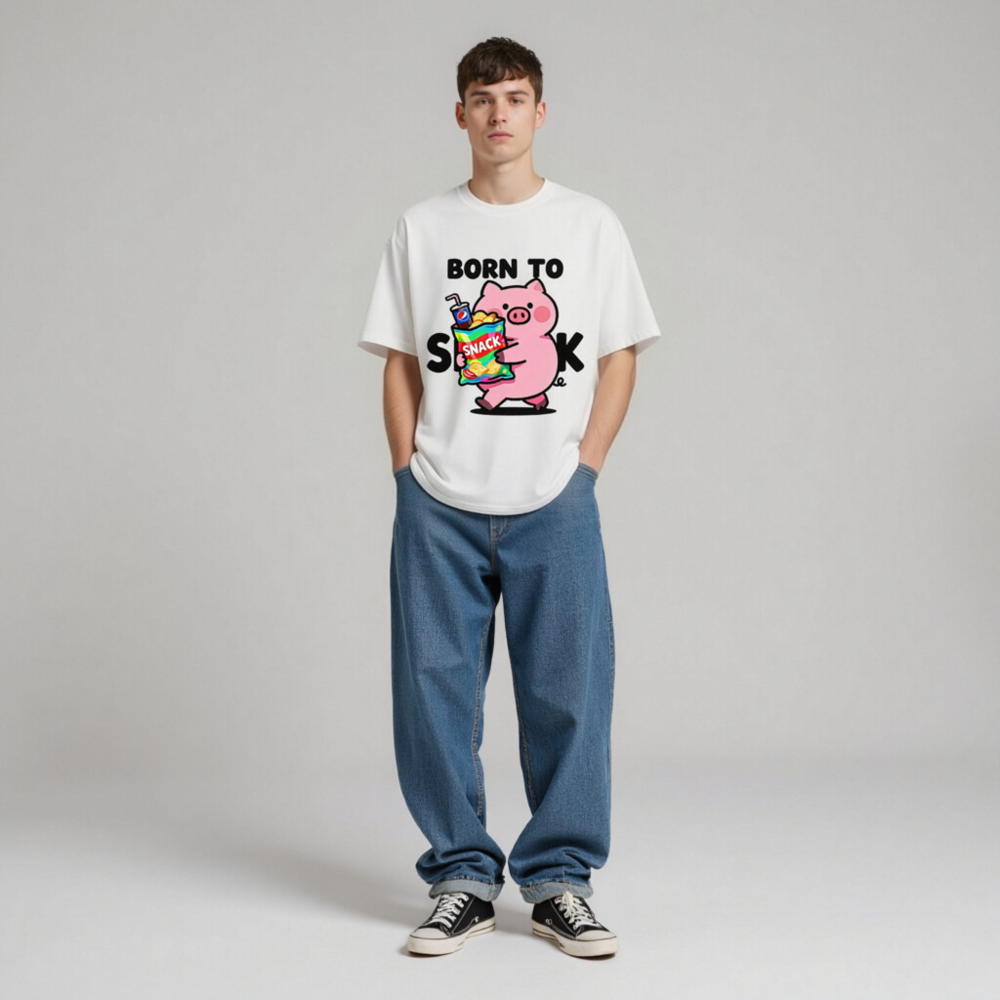 Unisex Organic Cotton T-Shirt - Born to Snack Pig with Chips & Pepsi - Image 6