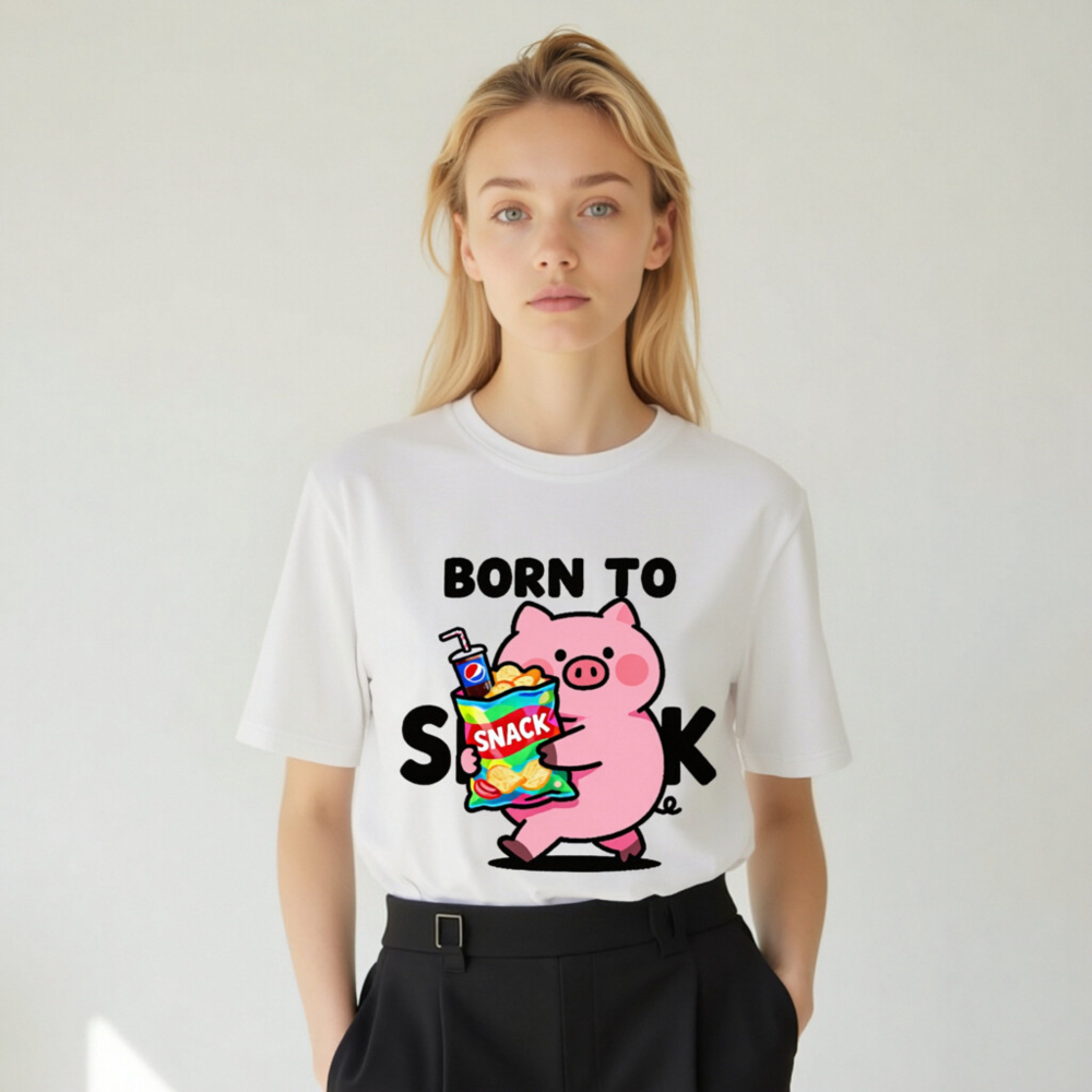 Unisex Organic Cotton T-Shirt - Born to Snack Pig with Chips & Pepsi - Image 9