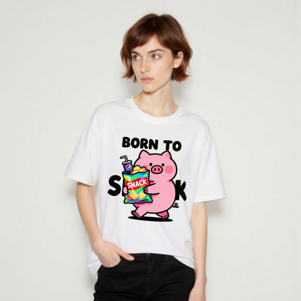 Unisex Organic Cotton T-Shirt - Born to Snack Pig with Chips & Pepsi - Image 10