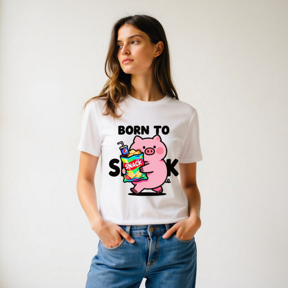 Unisex Organic Cotton T-Shirt - Born to Snack Pig with Chips & Pepsi - Image 11