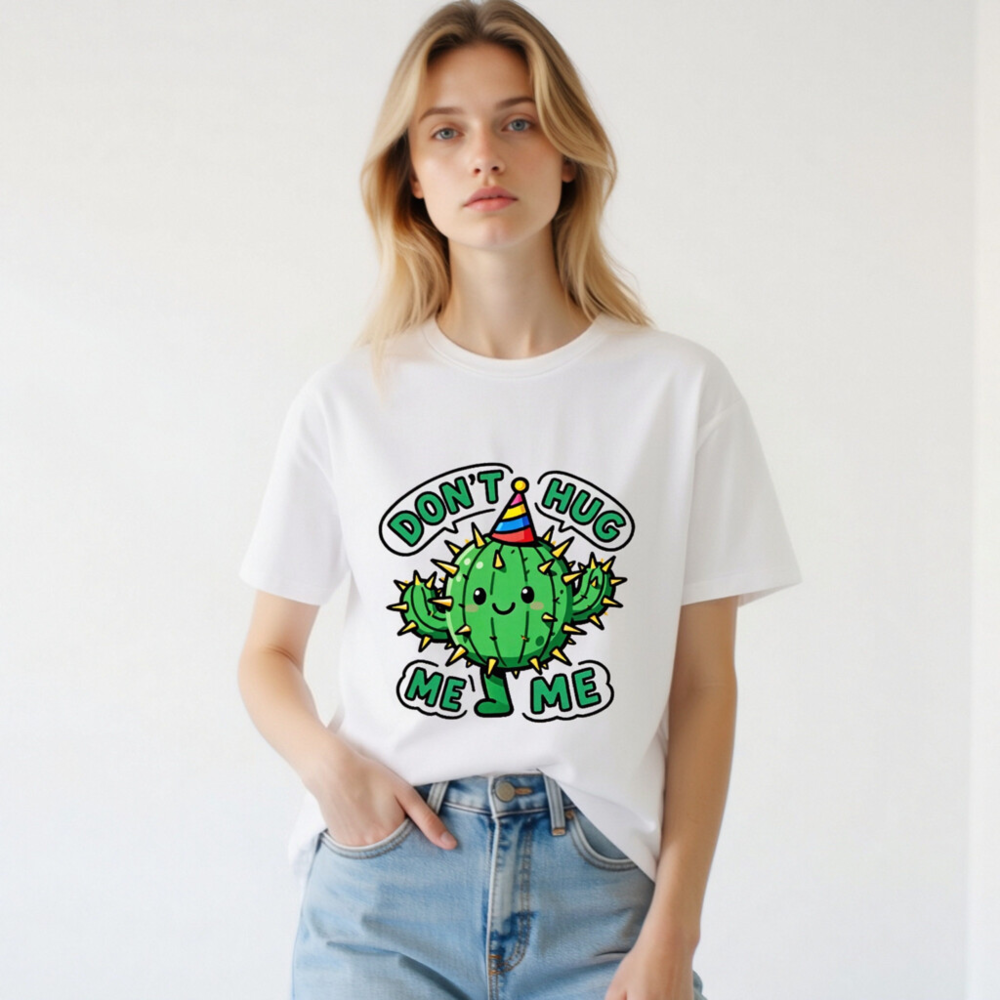 Don't Hug Me Me Cactus T-Shirt - Unisex Organic Cotton Tee - Image 2