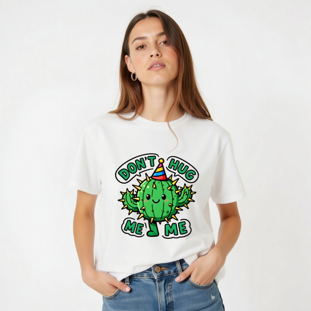 Don't Hug Me Me Cactus T-Shirt - Unisex Organic Cotton Tee - Image 3