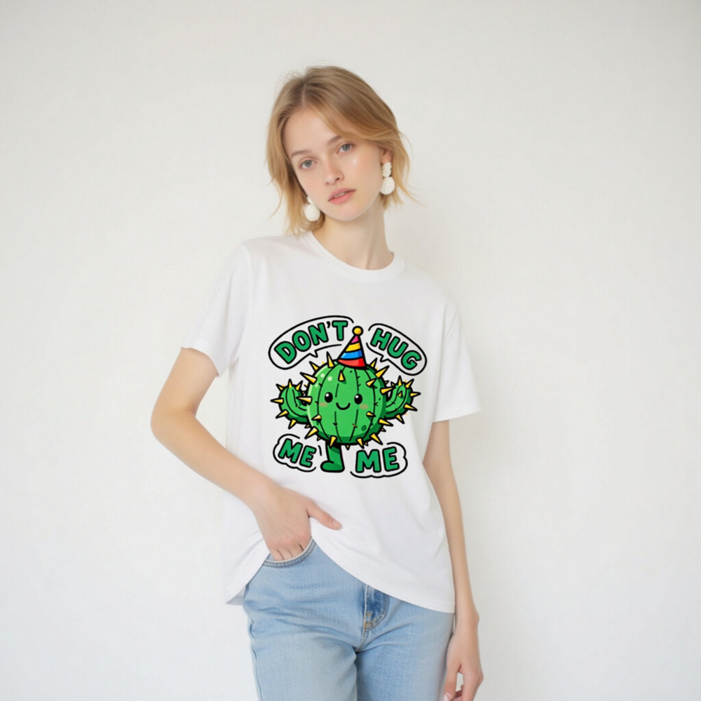 Don't Hug Me Me Cactus T-Shirt - Unisex Organic Cotton Tee - Image 4