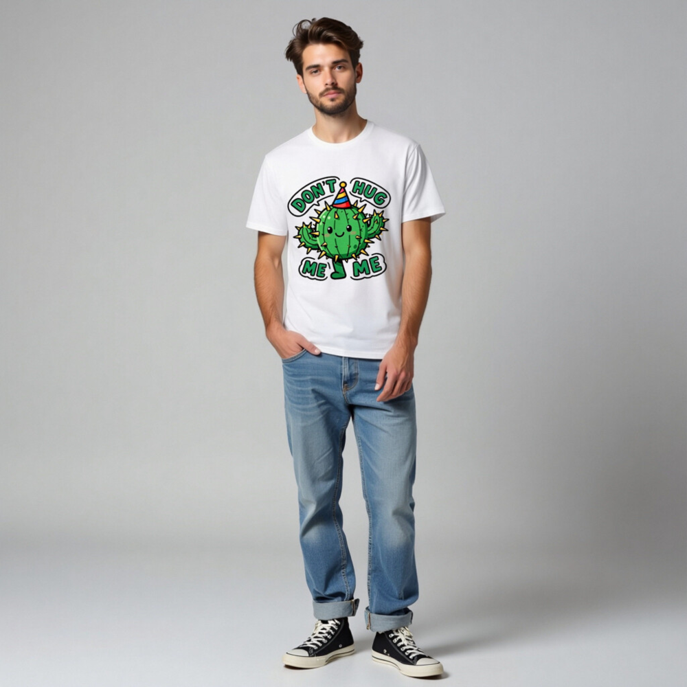 Don't Hug Me Me Cactus T-Shirt - Unisex Organic Cotton Tee - Image 5