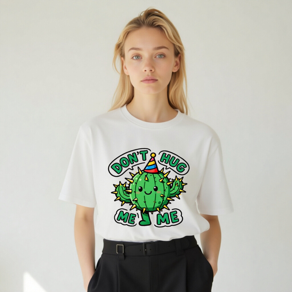Don't Hug Me Me Cactus T-Shirt - Unisex Organic Cotton Tee - Image 9