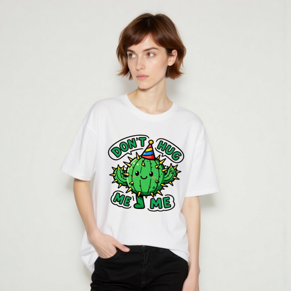 Don't Hug Me Me Cactus T-Shirt - Unisex Organic Cotton Tee - Image 10