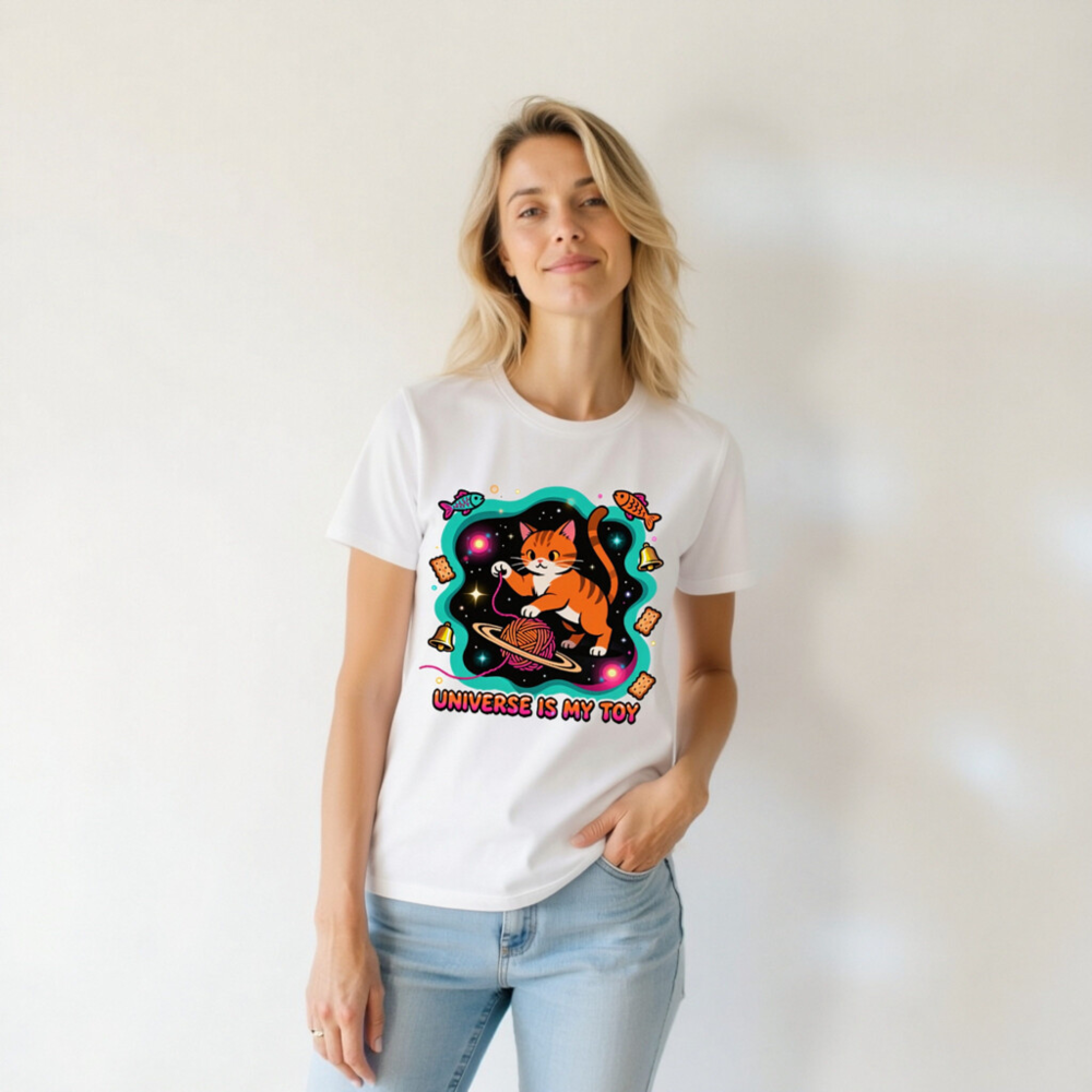 Unisex T-Shirt - Universe Is My Toy Cat Space Design, Soft Staple Tee - Image 5