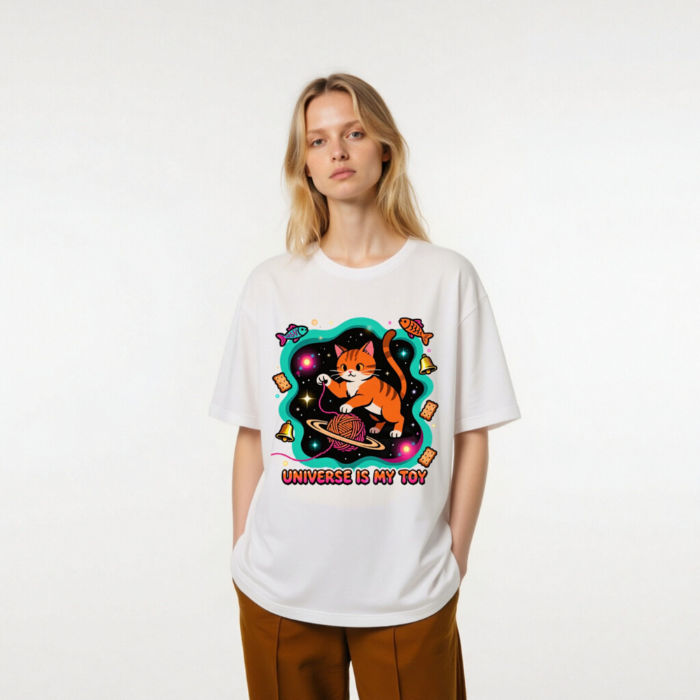 Unisex T-Shirt - Universe Is My Toy Cat Space Design, Soft Staple Tee - Image 6