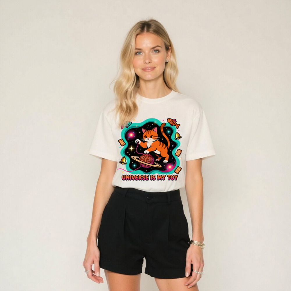 Unisex T-Shirt - Universe Is My Toy Cat Space Design, Soft Staple Tee - Image 7
