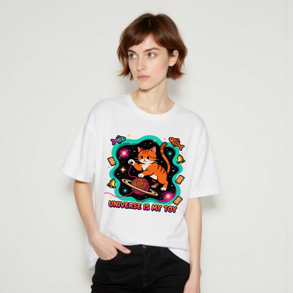 Unisex T-Shirt - Universe Is My Toy Cat Space Design, Soft Staple Tee - Image 8