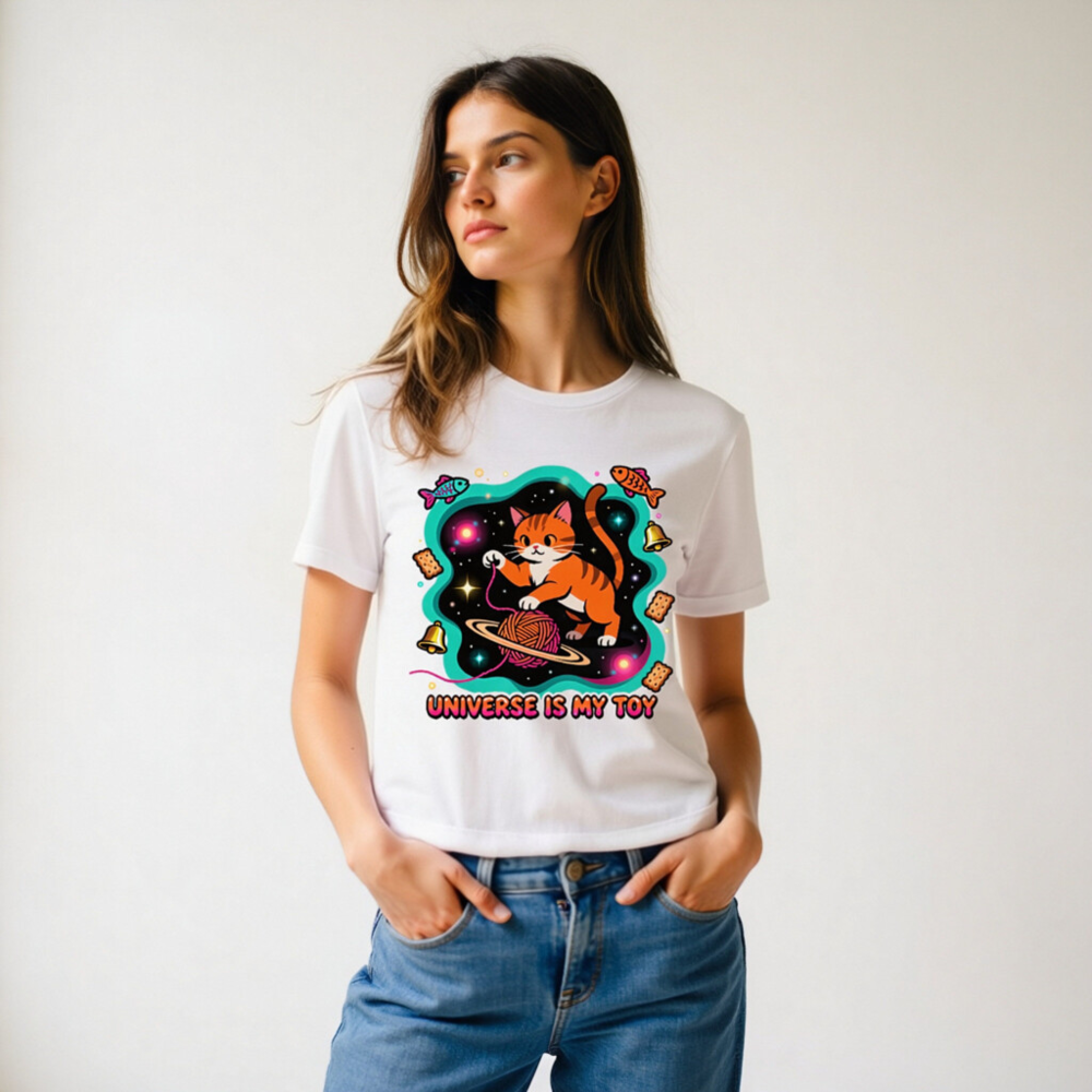 Unisex T-Shirt - Universe Is My Toy Cat Space Design, Soft Staple Tee - Image 9