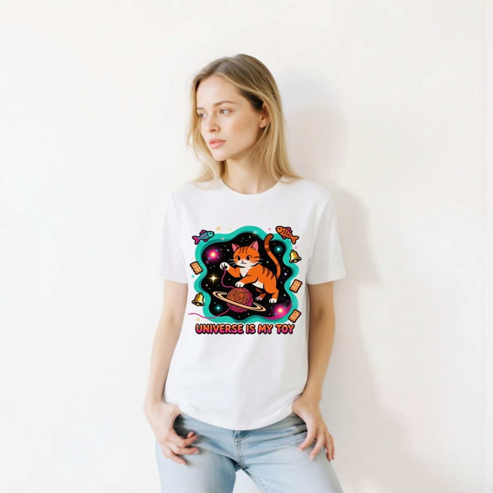 Unisex T-Shirt - Universe Is My Toy Cat Space Design, Soft Staple Tee - Image 10