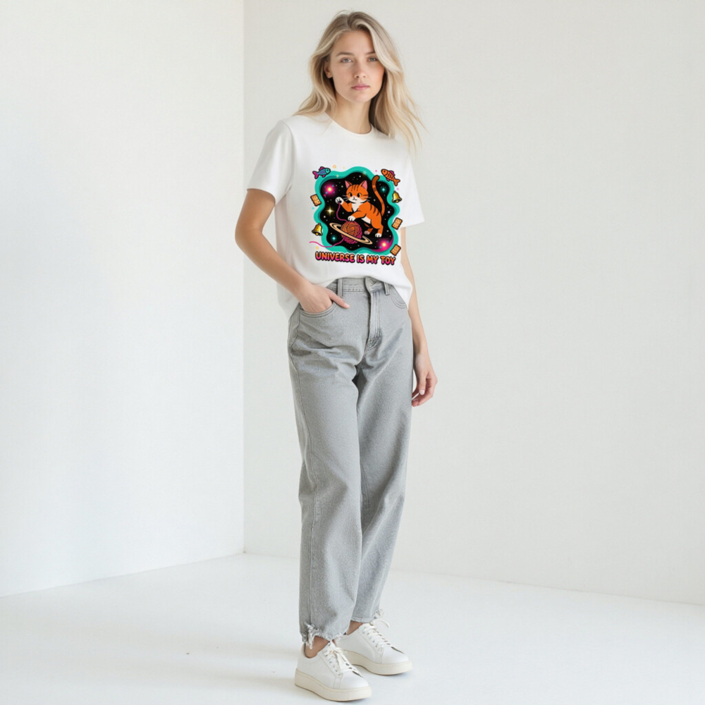 Unisex T-Shirt - Universe Is My Toy Cat Space Design, Soft Staple Tee - Image 11