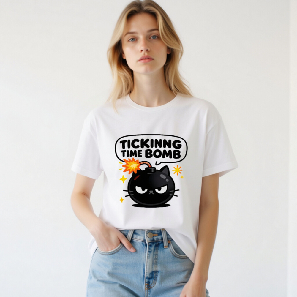 Unisex Ticking Time Bomb Cat T-Shirt - Black Bomb Cat Graphic - Image 2