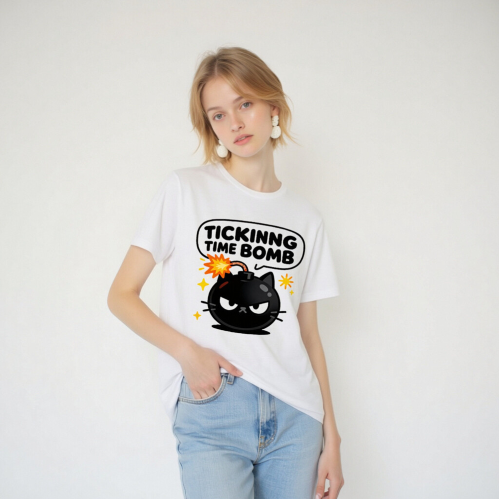 Unisex Ticking Time Bomb Cat T-Shirt - Black Bomb Cat Graphic - Image 3