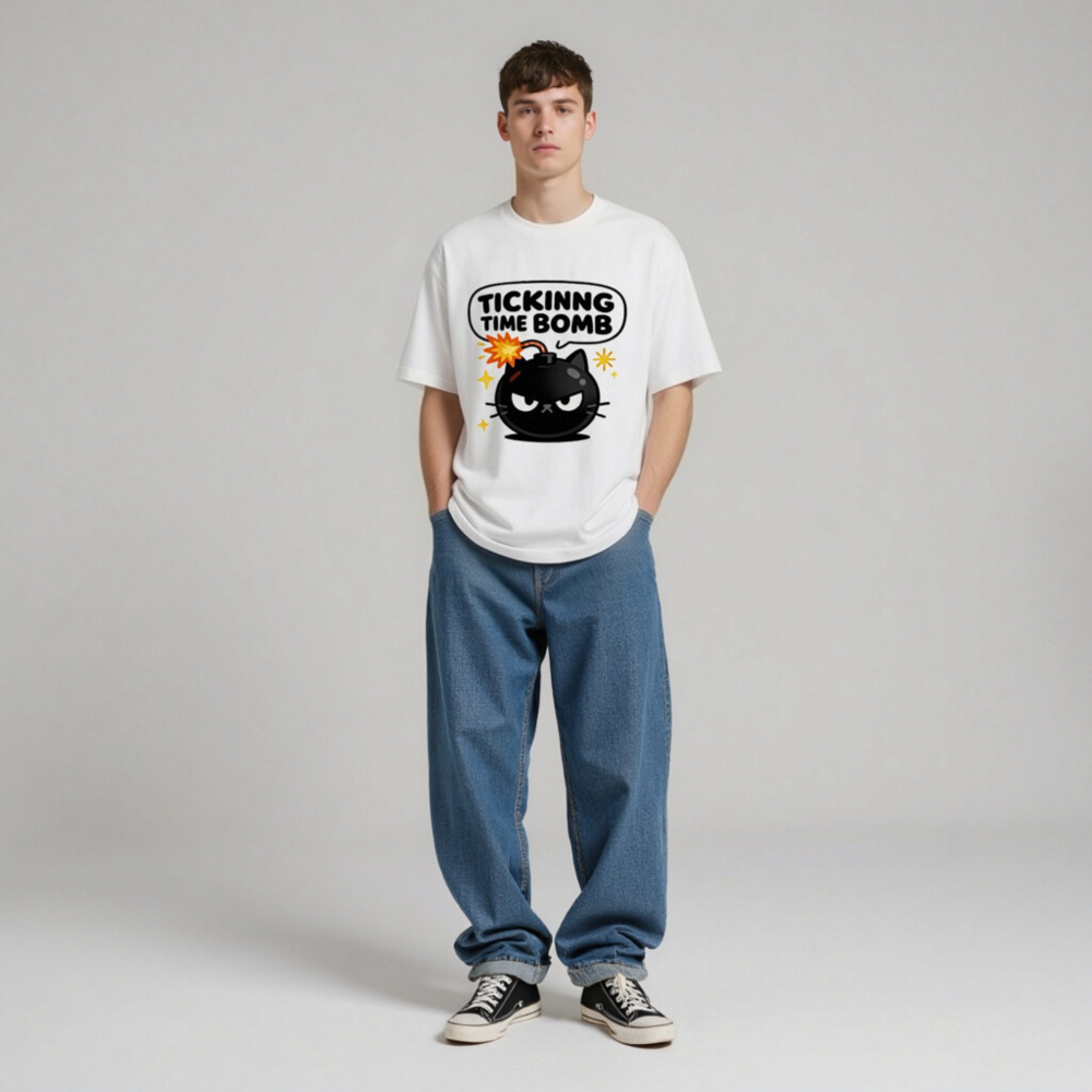 Unisex Ticking Time Bomb Cat T-Shirt - Black Bomb Cat Graphic - Image 4