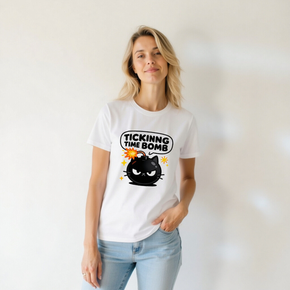 Unisex Ticking Time Bomb Cat T-Shirt - Black Bomb Cat Graphic - Image 5