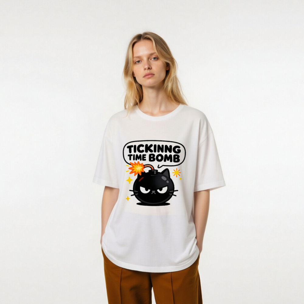 Unisex Ticking Time Bomb Cat T-Shirt - Black Bomb Cat Graphic - Image 6
