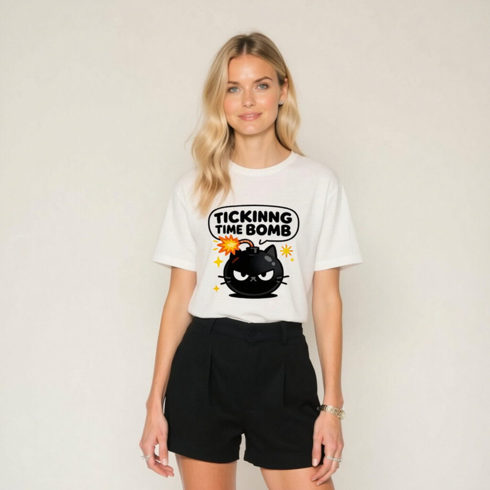 Unisex Ticking Time Bomb Cat T-Shirt - Black Bomb Cat Graphic - Image 7