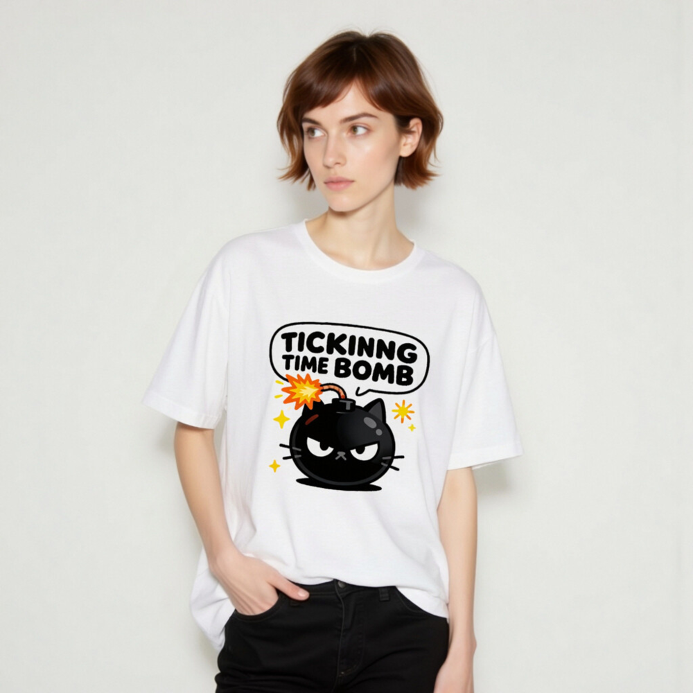 Unisex Ticking Time Bomb Cat T-Shirt - Black Bomb Cat Graphic - Image 8