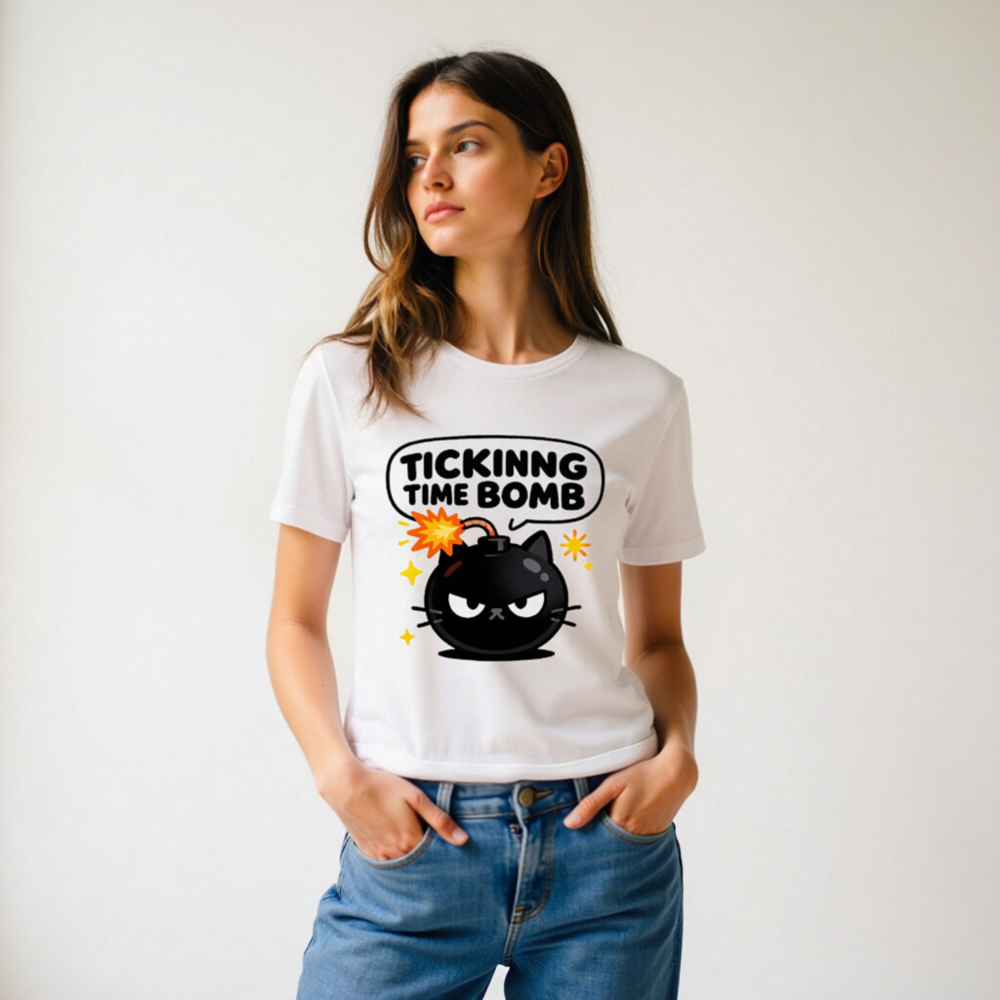 Unisex Ticking Time Bomb Cat T-Shirt - Black Bomb Cat Graphic - Image 9