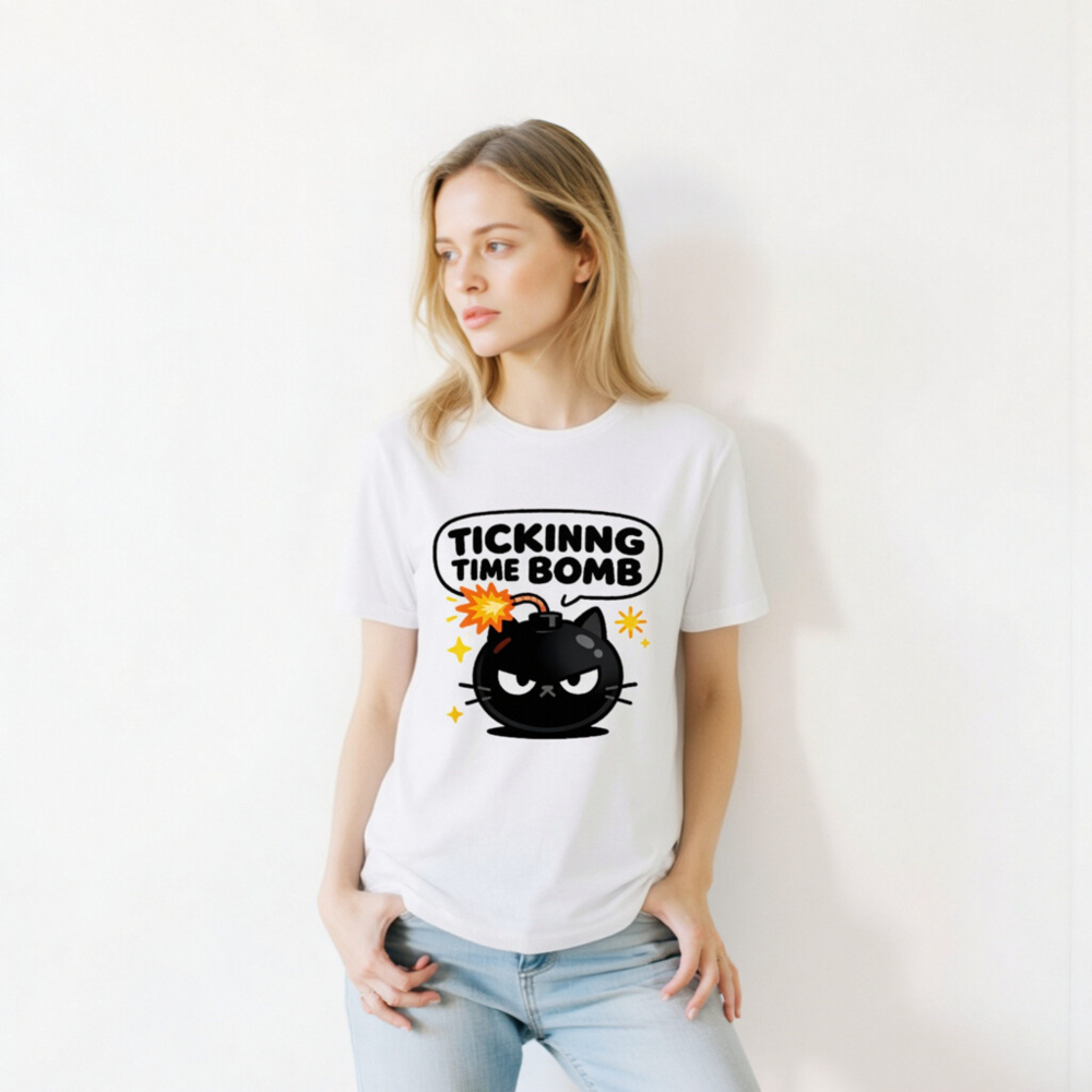 Unisex Ticking Time Bomb Cat T-Shirt - Black Bomb Cat Graphic - Image 10