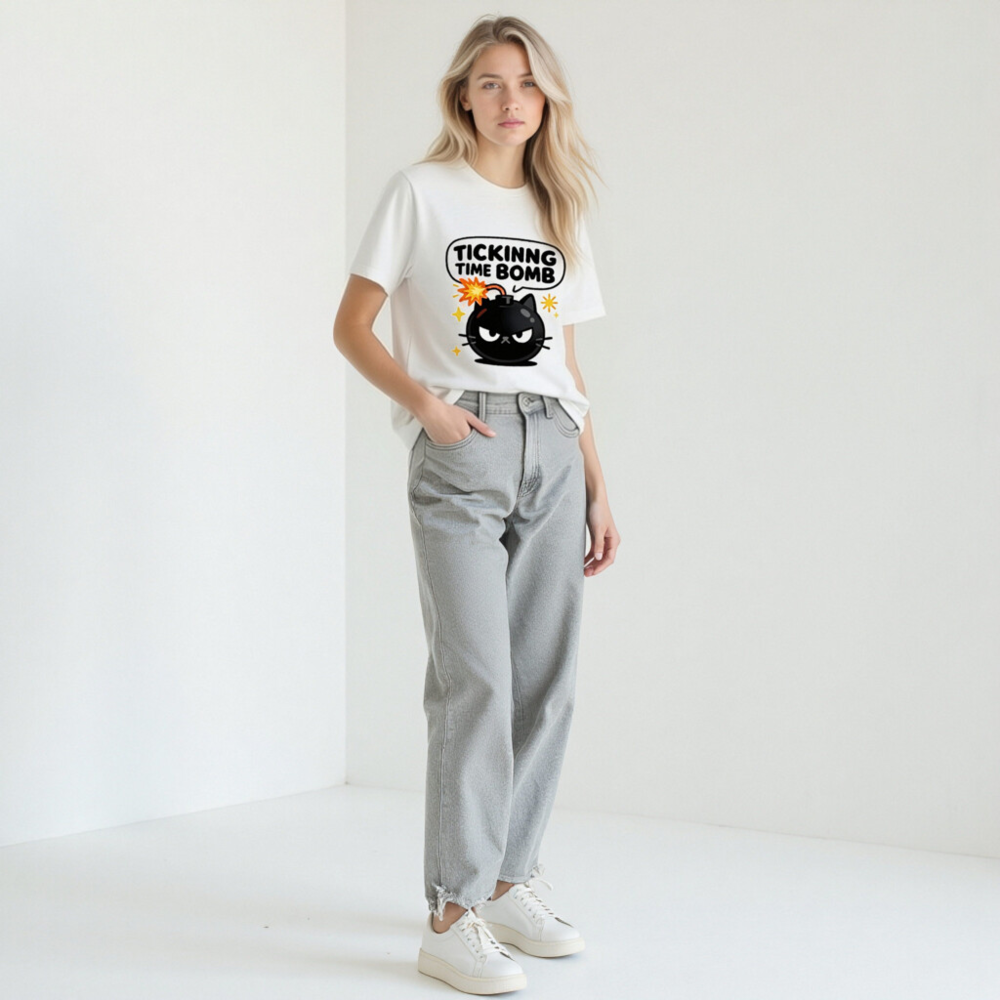Unisex Ticking Time Bomb Cat T-Shirt - Black Bomb Cat Graphic - Image 11