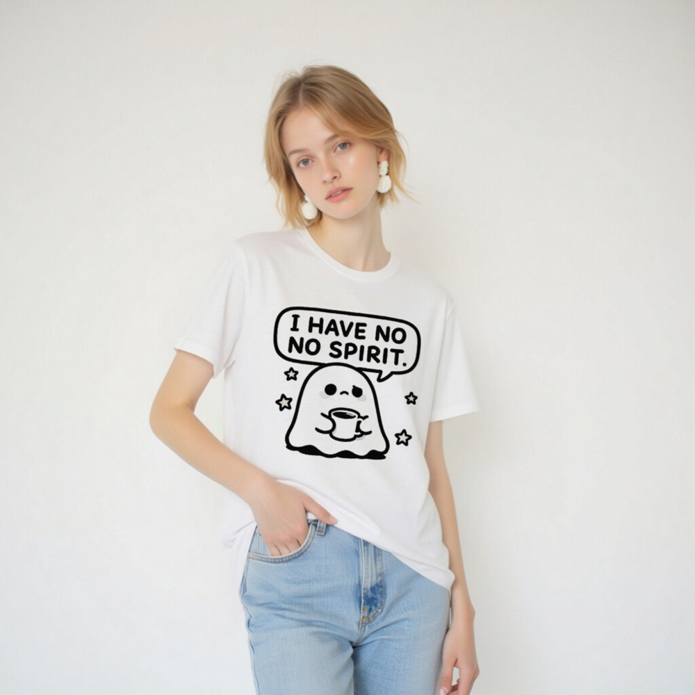 I Have No Spirit Ghost Tee - Unisex Staple T-Shirt with Cute Coffee Ghost Design - Image 3