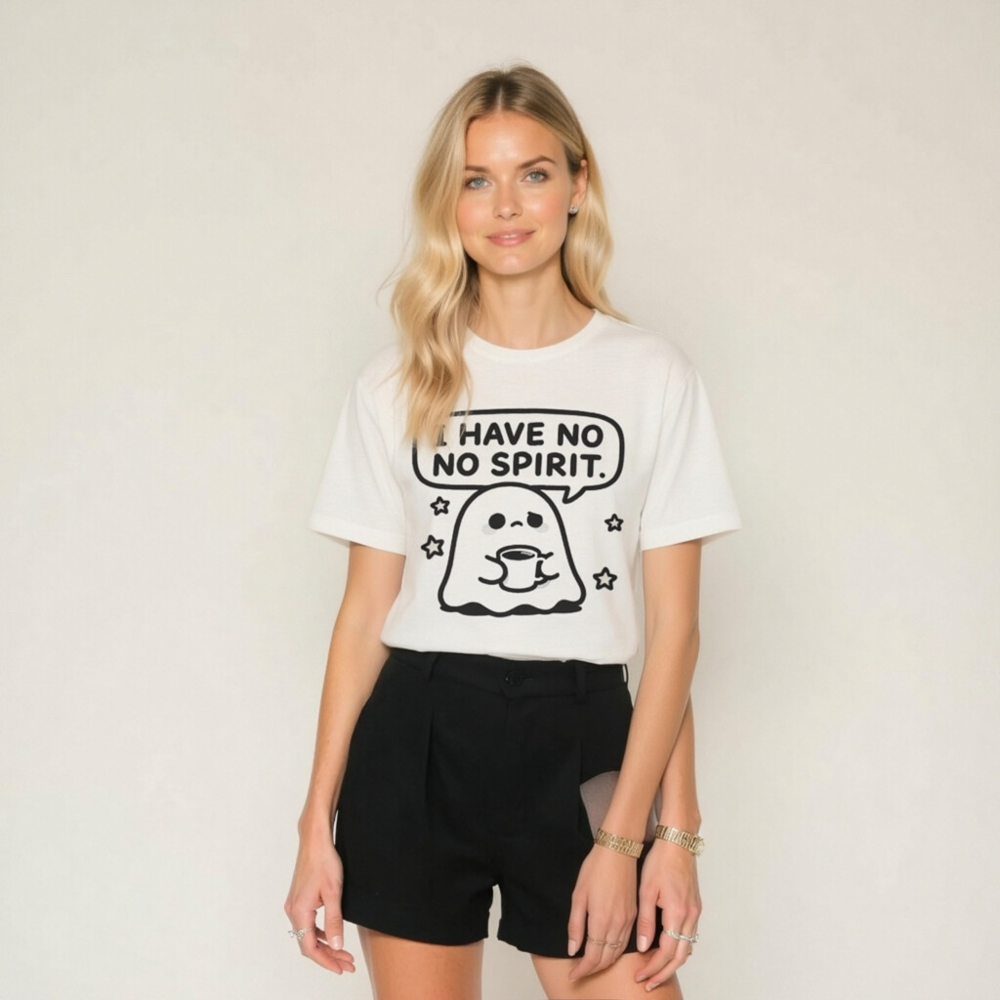 I Have No Spirit Ghost Tee - Unisex Staple T-Shirt with Cute Coffee Ghost Design - Image 7