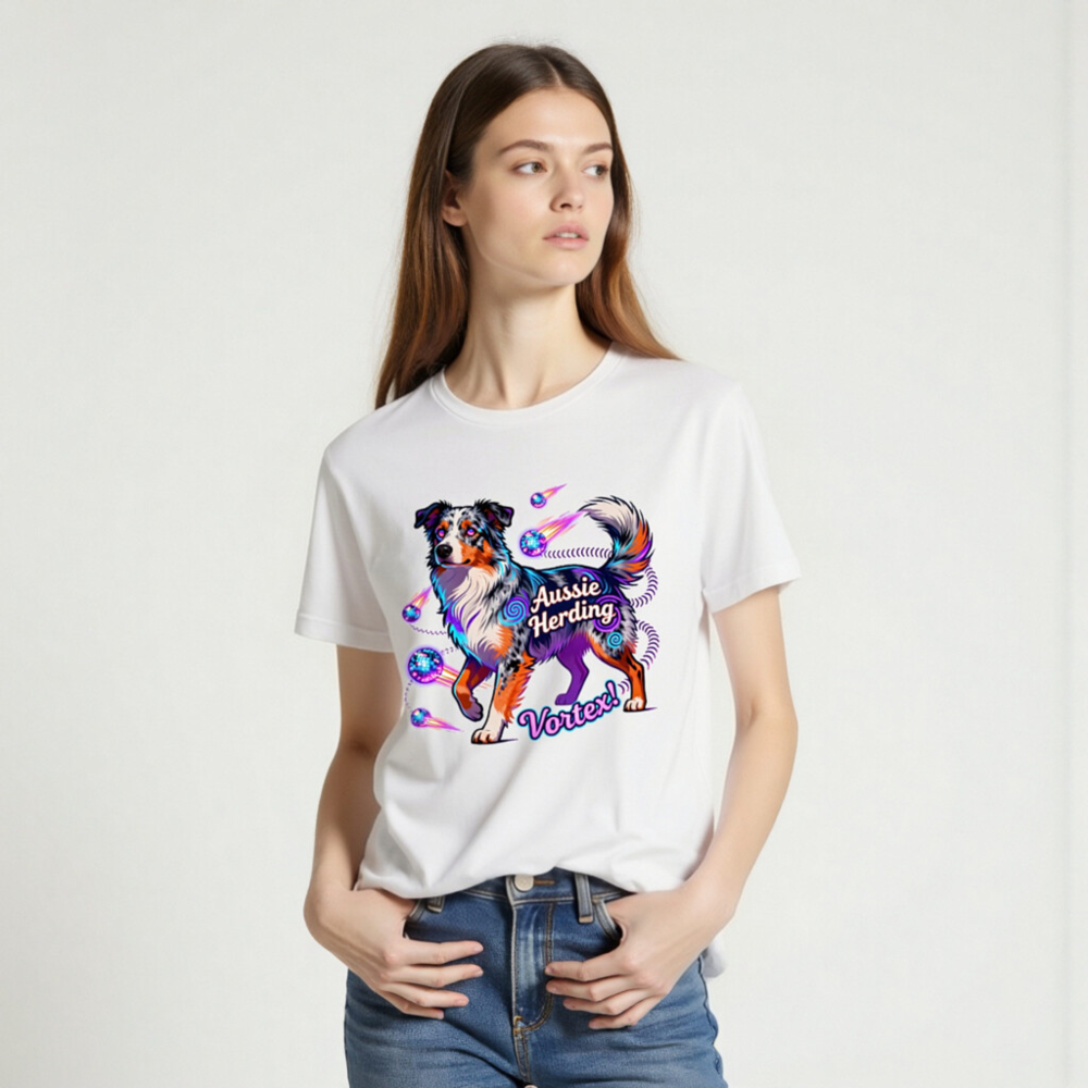 Aussie Herding Vortex! Unisex T-Shirt - Vibrant Australian Shepherd Graphic - Image 2