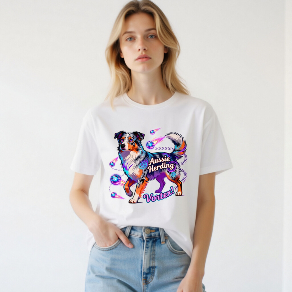 Aussie Herding Vortex! Unisex T-Shirt - Vibrant Australian Shepherd Graphic - Image 3