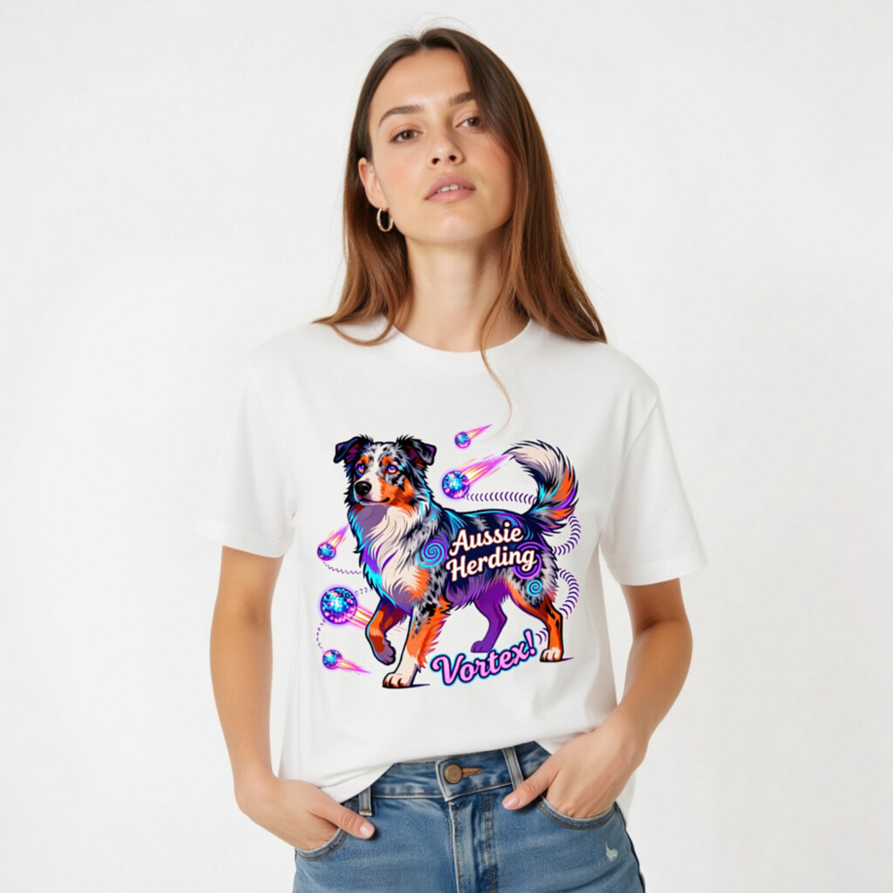 Aussie Herding Vortex! Unisex T-Shirt - Vibrant Australian Shepherd Graphic - Image 5