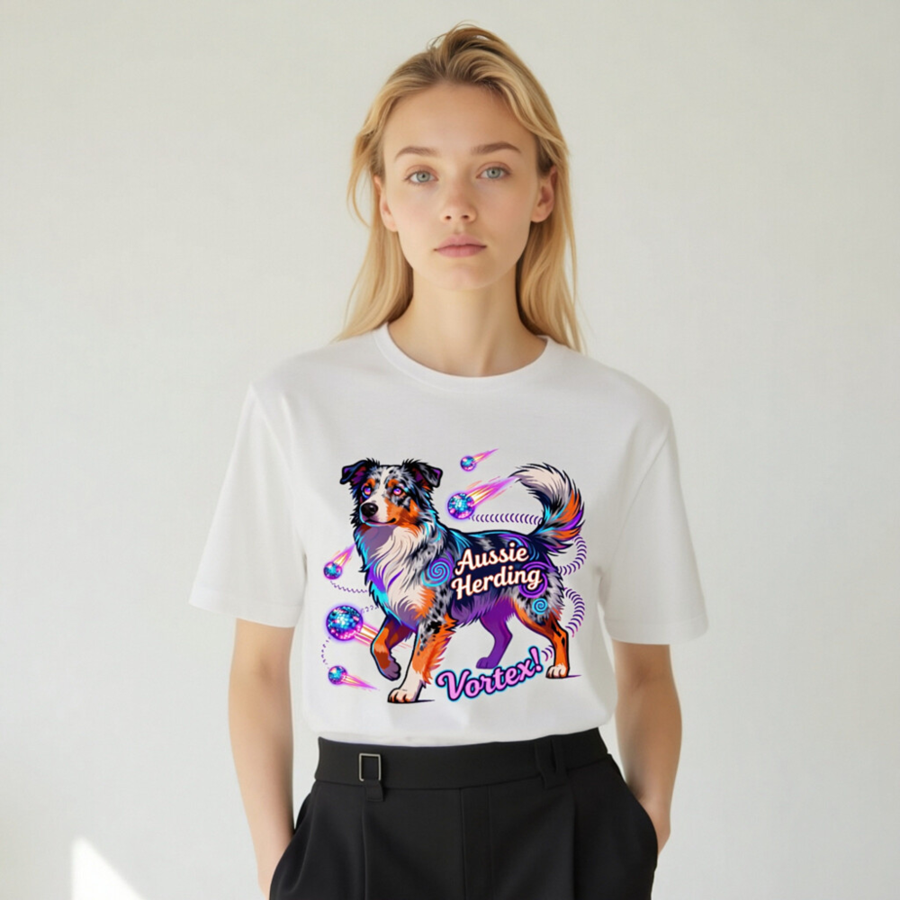Aussie Herding Vortex! Unisex T-Shirt - Vibrant Australian Shepherd Graphic - Image 9