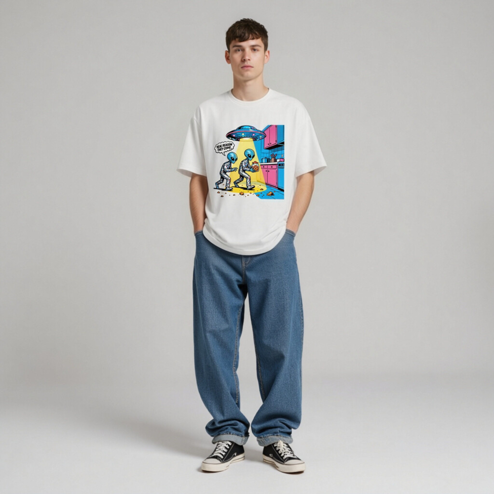 Unisex Staple T-Shirt - Alien Cookie Theft Comic Design, Real Reason They Come - Image 7