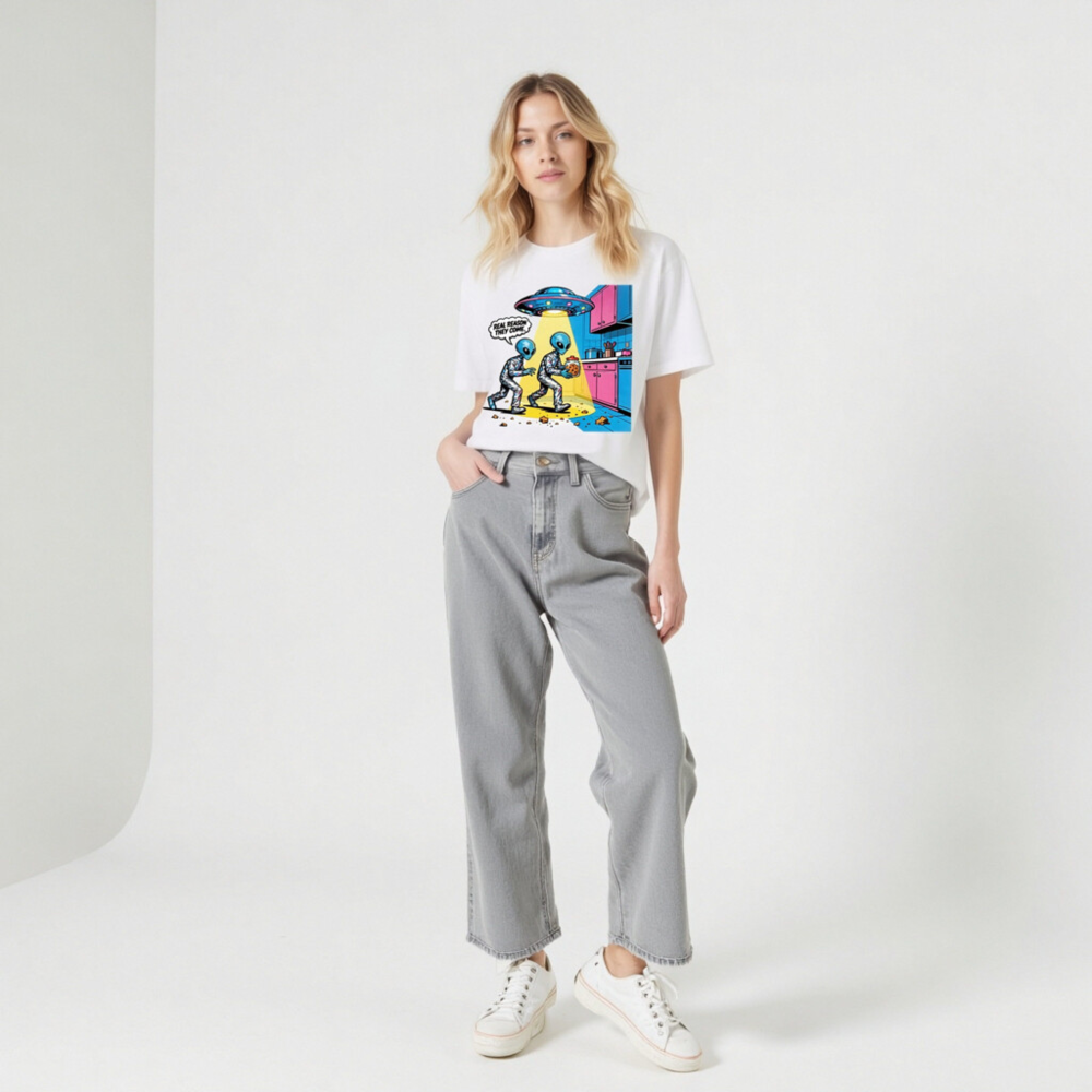 Unisex Staple T-Shirt - Alien Cookie Theft Comic Design, Real Reason They Come - Image 11