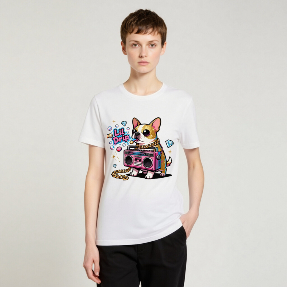Unisex Staple T-Shirt - Lil Drip Dog with Boombox & Gold Chain Graphic - Image 4